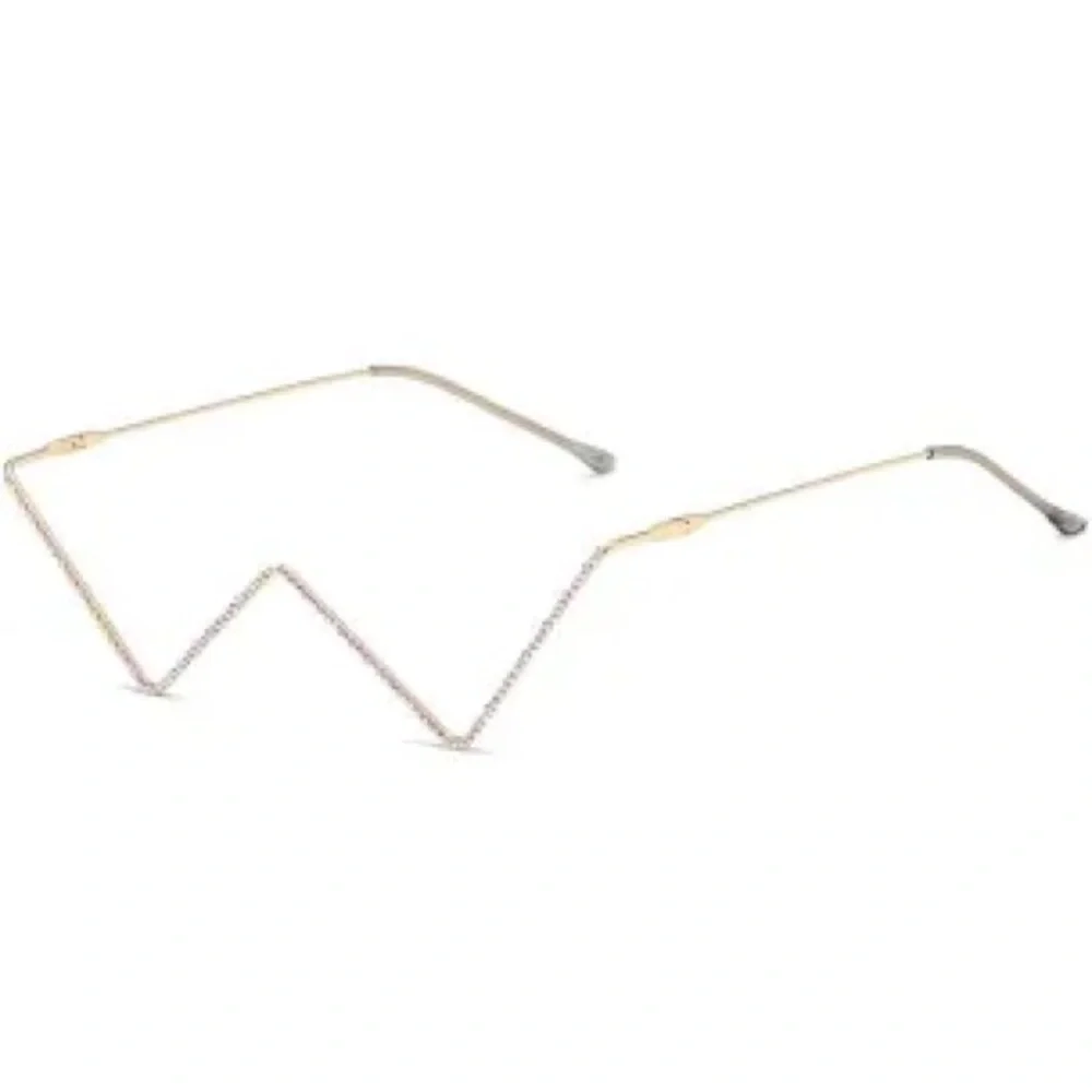 🌹W shaped Crystal-Embellished Silver Tone Rimless Sunglasses